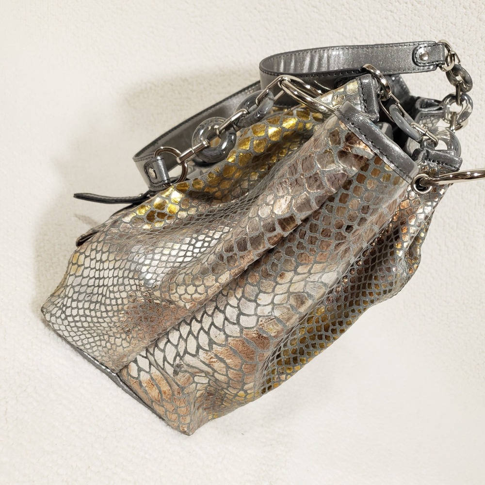 Lifestyle by Sharif Studio Tote Bag Large Silver Metallic Snakeskin Handbag - Picture 6 of 16